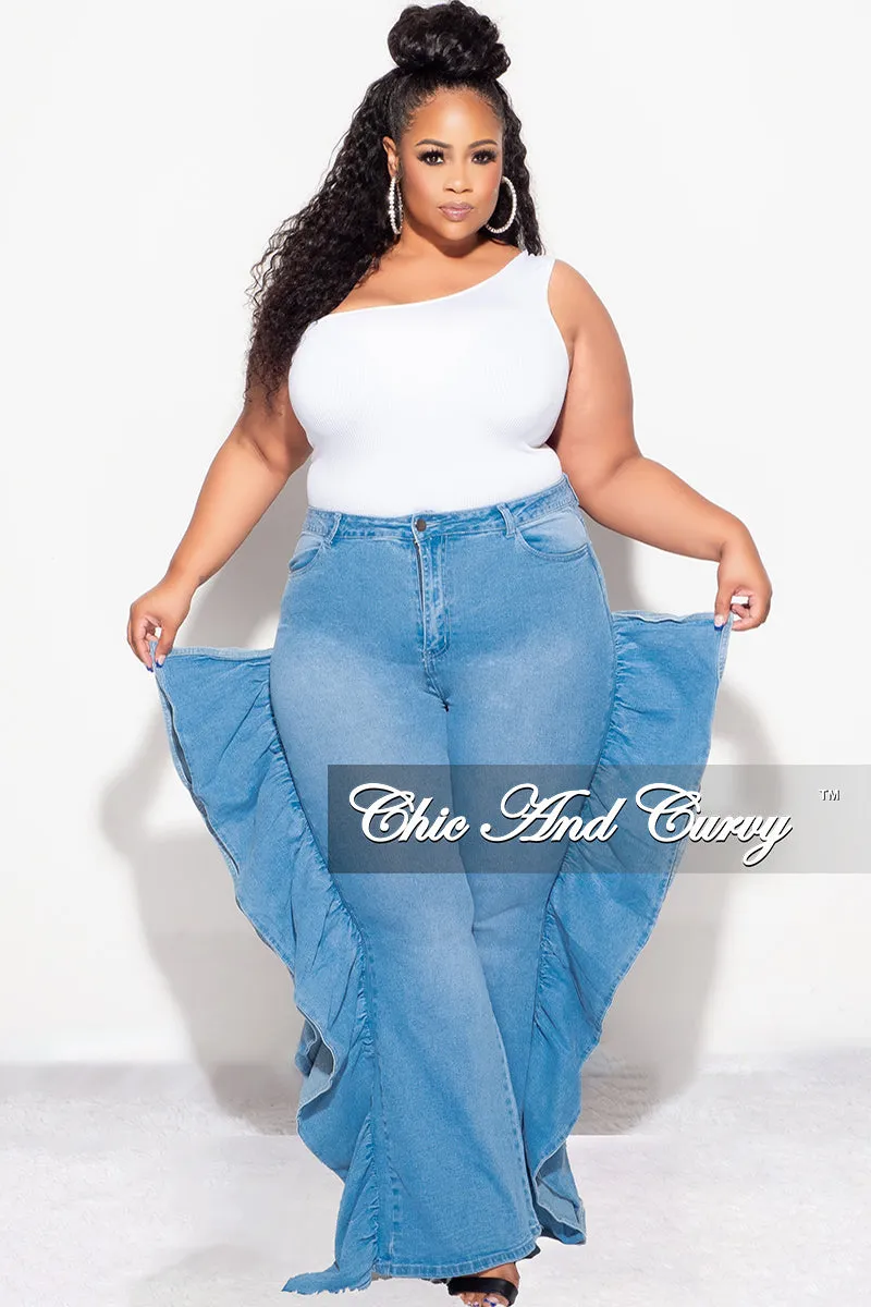 Travel Friendly Quick Dry Technology Final Sale Plus Size Denim Jean with Dramatic Side Ruffle