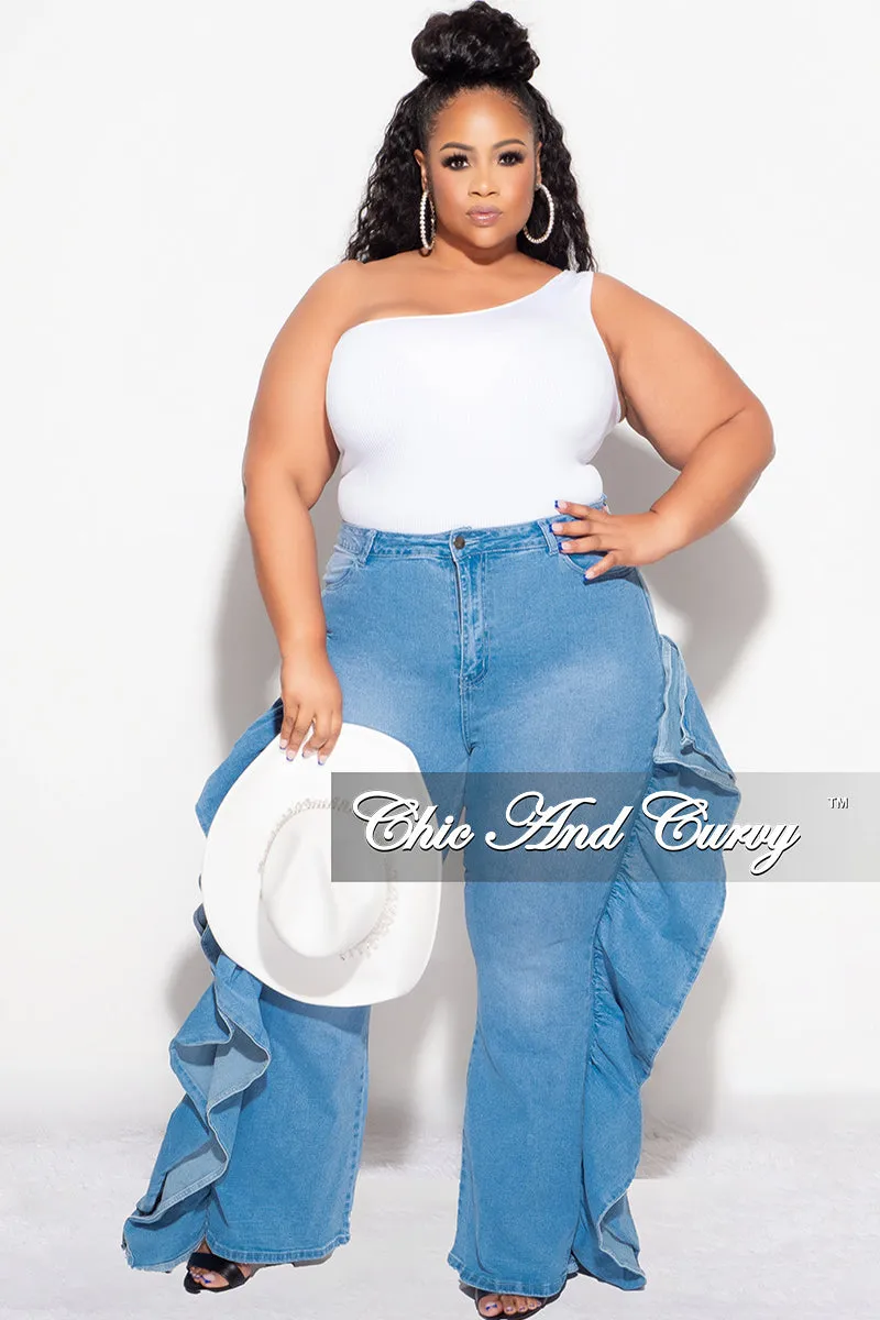 Final Sale Plus Size Denim Jean with Dramatic Side Ruffle Relaxed Vibe