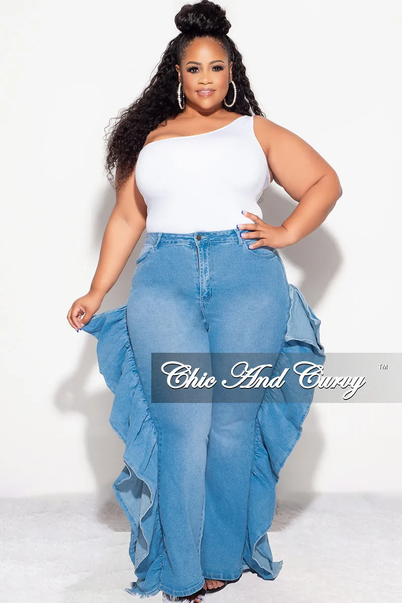 Final Sale Plus Size Denim Jean with Dramatic Side Ruffle UV protection coating