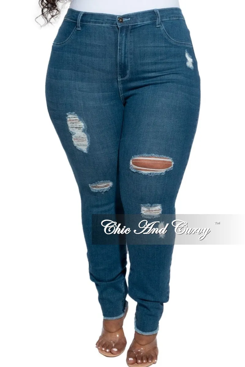 LightweightComfort Final Sale Plus Size Denim Jeans with Light Distressing in Medium Denim Blue
