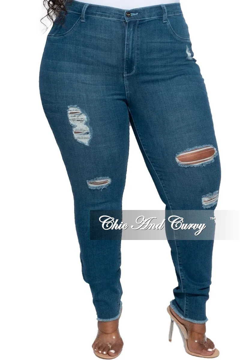 Final Sale Plus Size Denim Jeans with Light Distressing in Medium Denim Blue Sleek Design