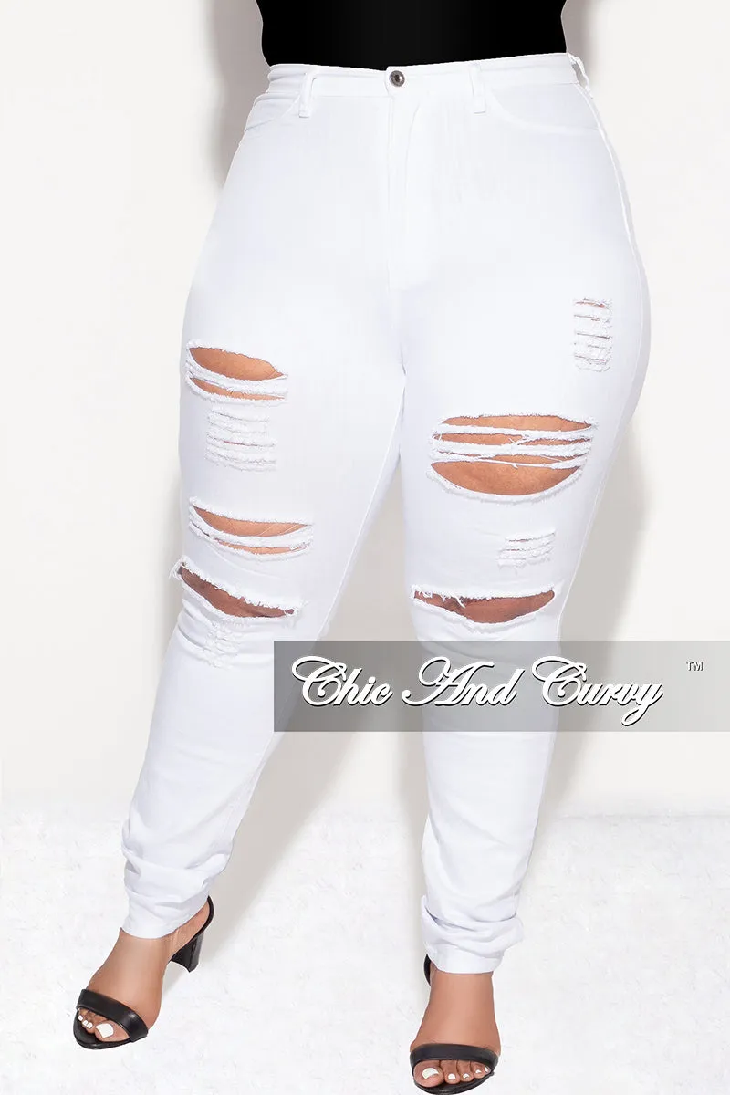 Final Sale Plus Size Denim Jeans with Ripped Front in White Move Freely Stretch Flex