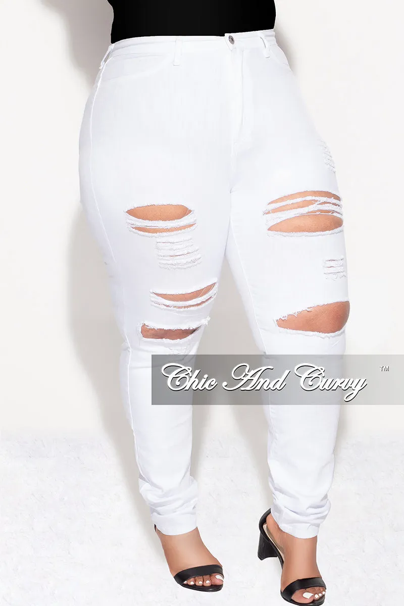 Final Sale Plus Size Denim Jeans with Ripped Front in White All-Purpose Wear Lightweight Fit