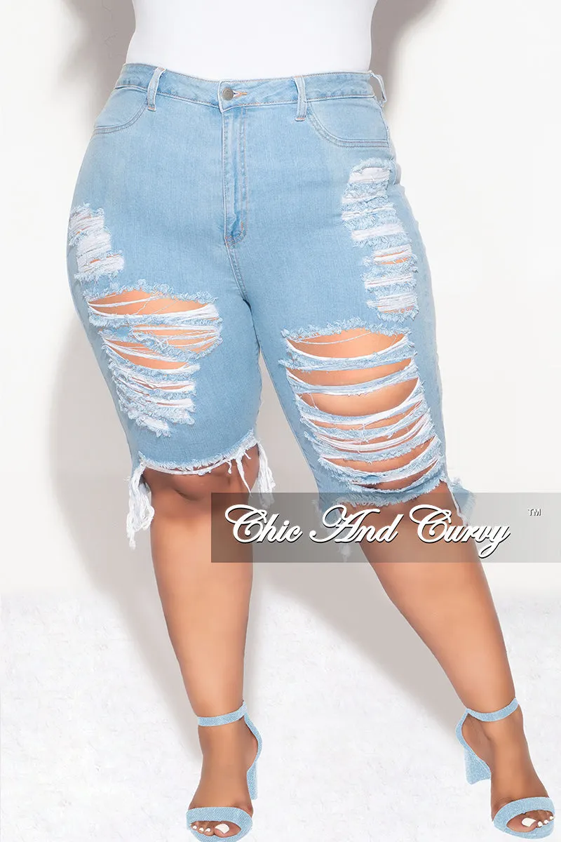 High-rise waist Minimal Comfort Final Sale Plus Size Distressed Bermuda Shorts in Light Denim