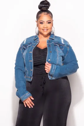 ResilientElasticBand Final Sale Plus Size Distressed Jacket in Medium Blue