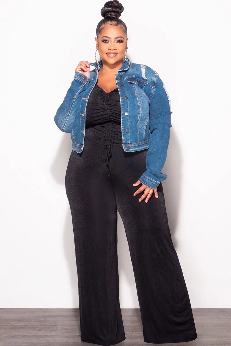 Final Sale Plus Size Distressed Jacket in Medium Blue Core Movement