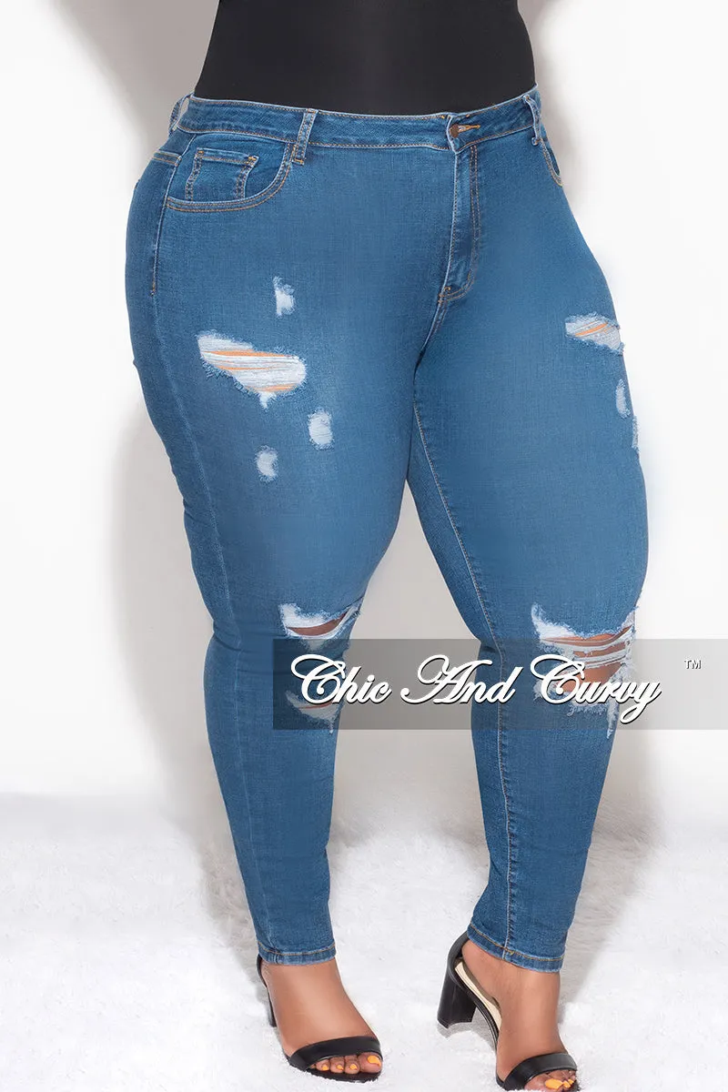Final Sale Plus Size Distressed Jeans in Blue Denim StretchWaistband Modern Utility