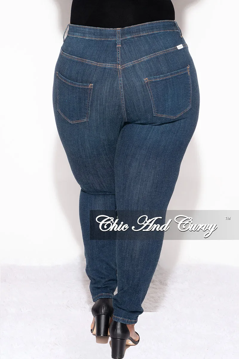 Quick-Dry Material Final Sale Plus Size Distressed Jeans in Dark Blue