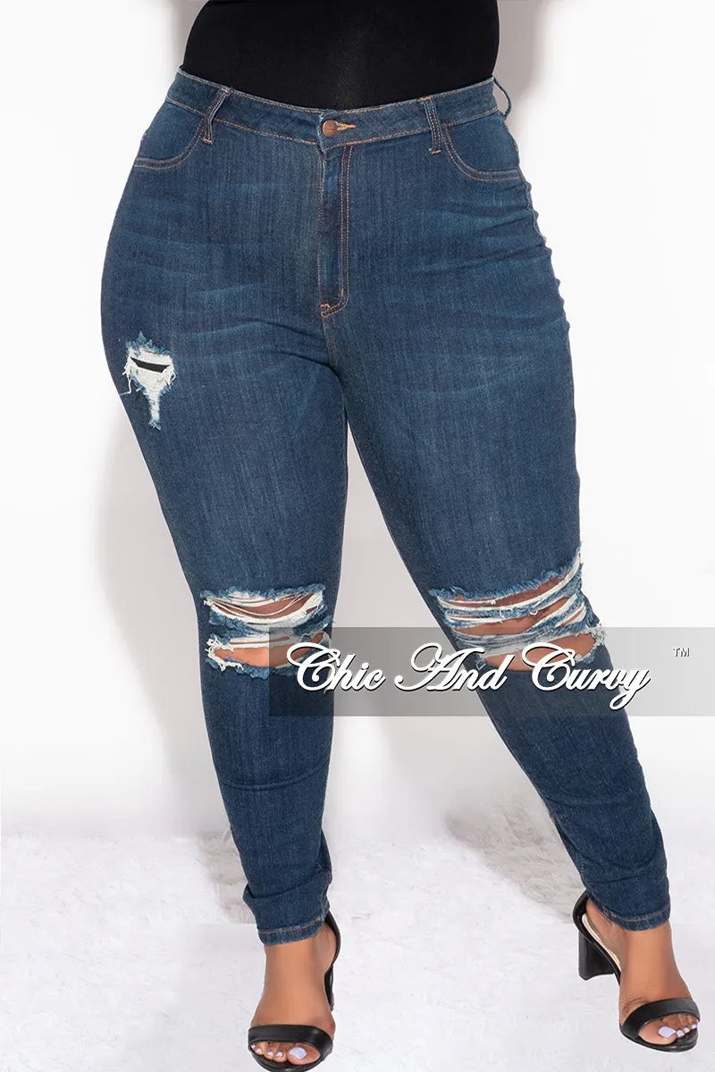 Final Sale Plus Size Distressed Jeans in Dark Blue Quick Drying