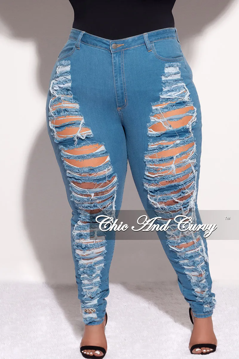 Final Sale Plus Size Distressed Jeans in Denim Slim Stretch Fit Perfectly Fit
