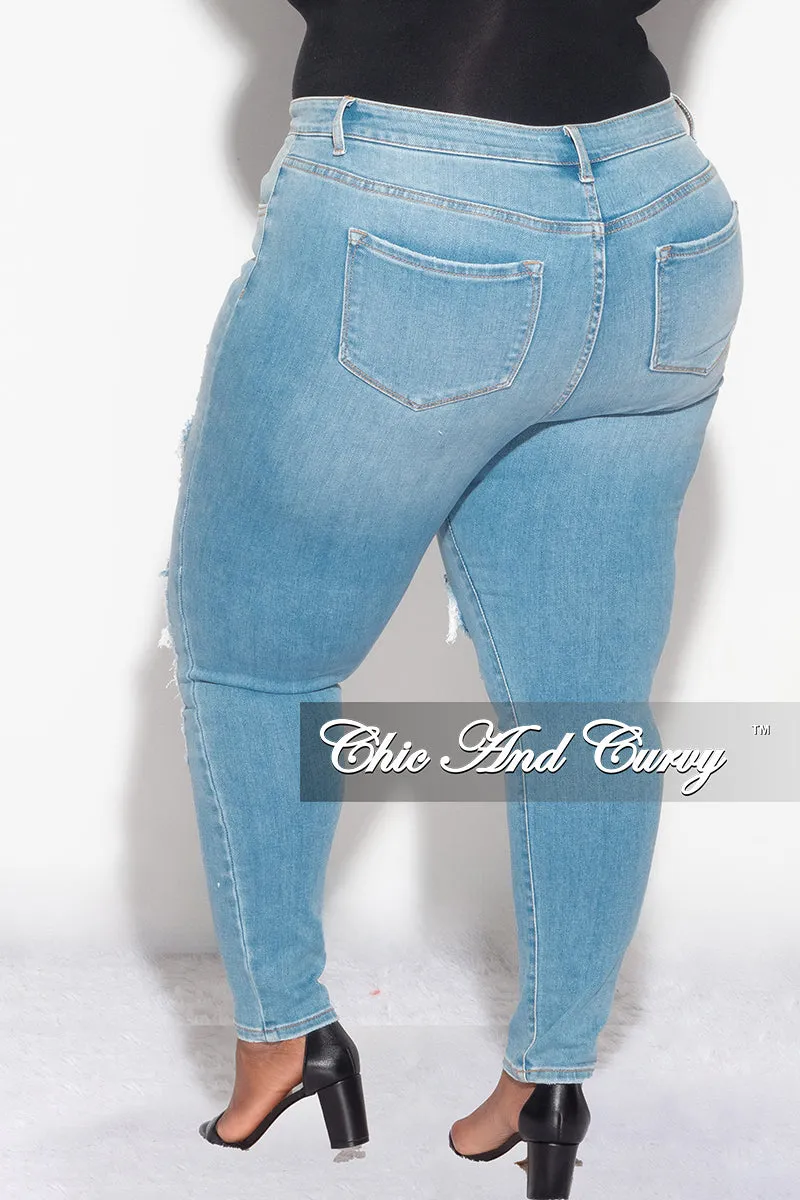 Final Sale Plus Size Distressed Jeans in Light Denim Sweat Wicking Lining Versatile Layering