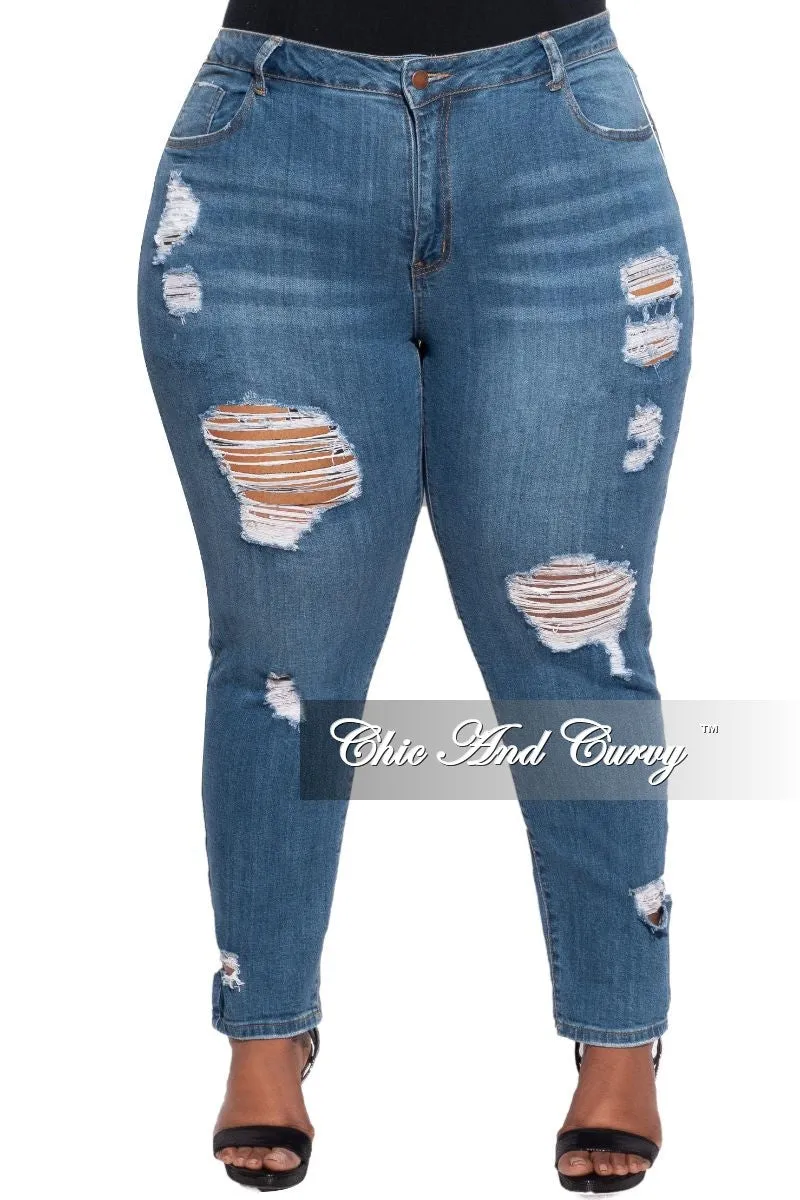 Comfy Fit Final Sale Plus Size Distressed Jeans in Medium Denim