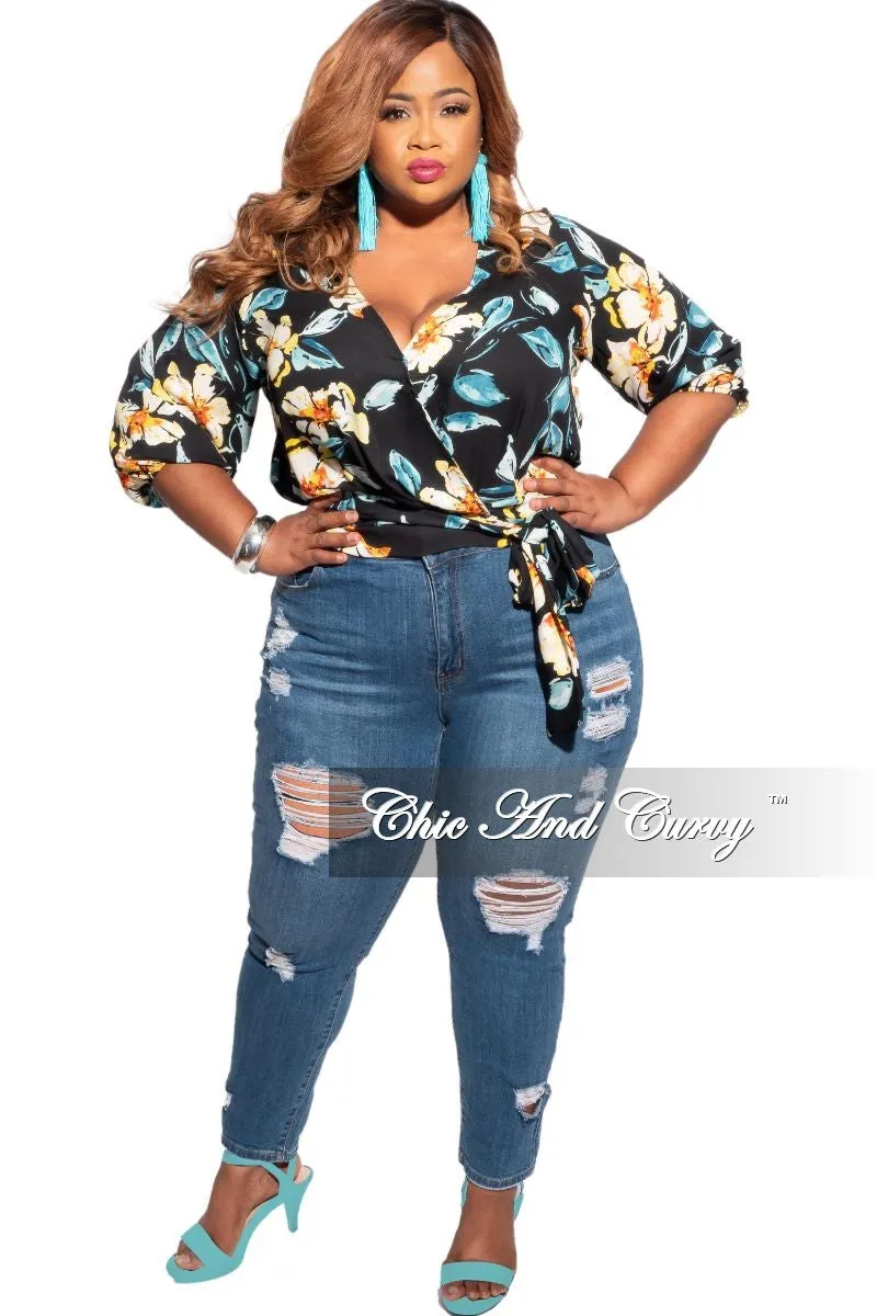 Final Sale Plus Size Distressed Jeans in Medium Denim Flattering Design Tear Resistant