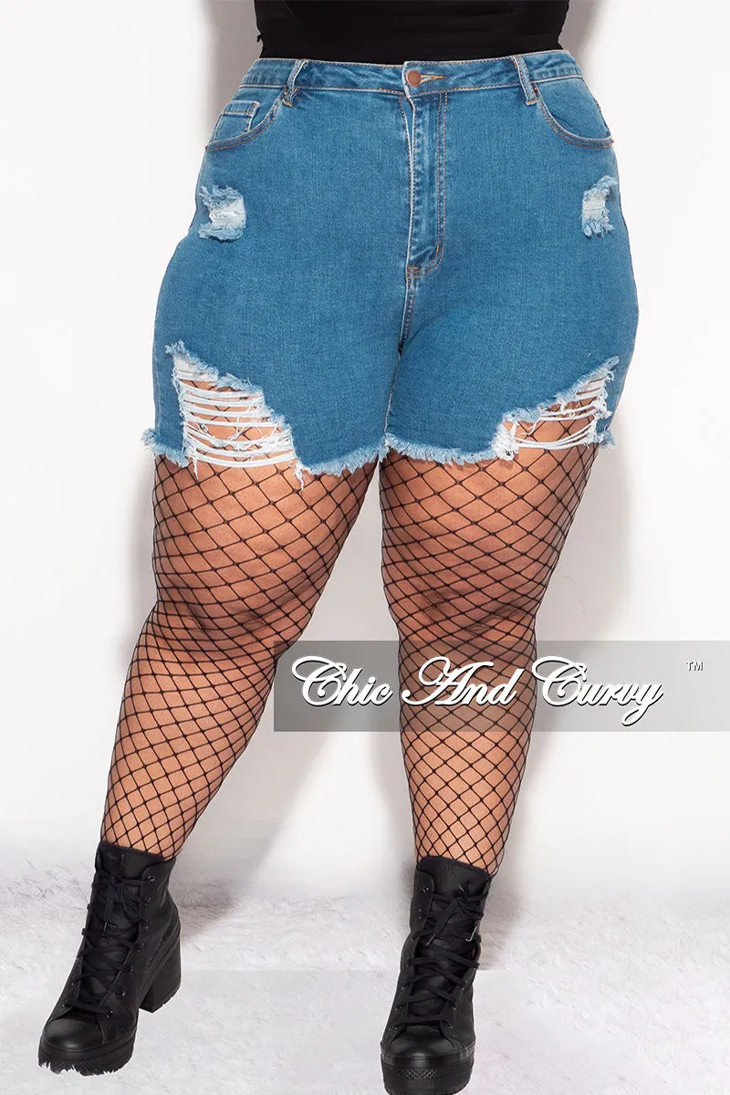 Final Sale Plus Size Distressed Shorts in Denim Outdoor Comfort Fit