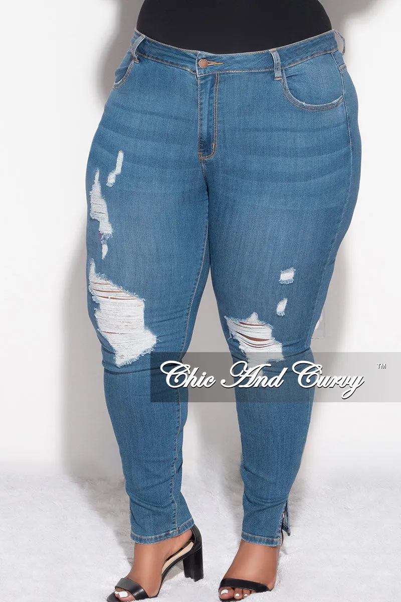ThermalInsulation Final Sale Plus Size Distressed Slit Jeans in Denim