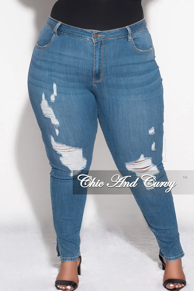 Sporty Appeal Final Sale Plus Size Distressed Slit Jeans in Denim