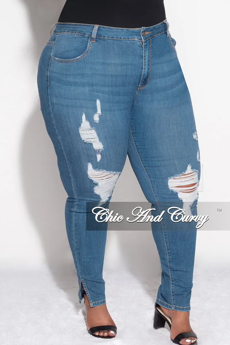 Final Sale Plus Size Distressed Slit Jeans in Denim Chic Fit