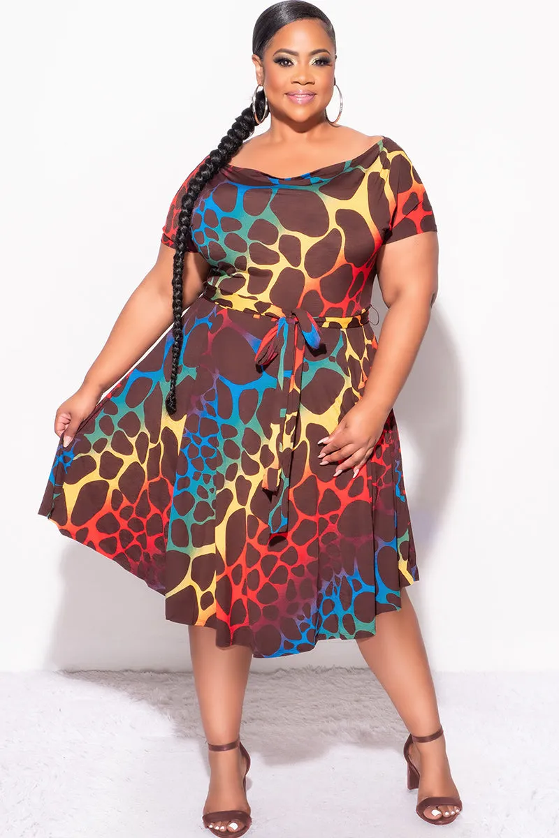 ReinforcedStitching Final Sale Plus Size Dress in Brown Multi-Color Giraffe Print