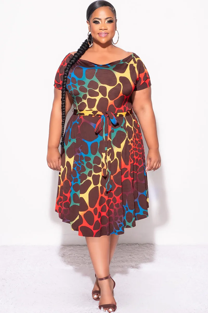 No Pinch Soft Support Final Sale Plus Size Dress in Brown Multi-Color Giraffe Print