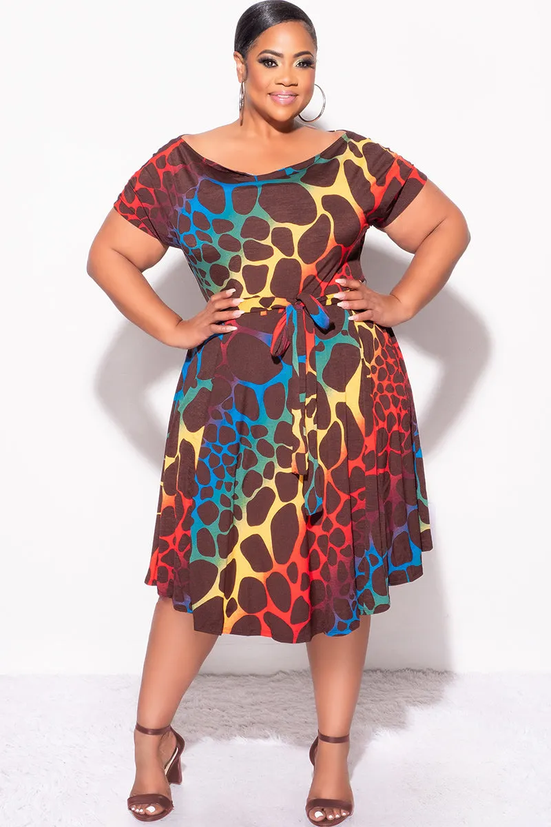 Final Sale Plus Size Dress in Brown Multi-Color Giraffe Print simple design Day Ready