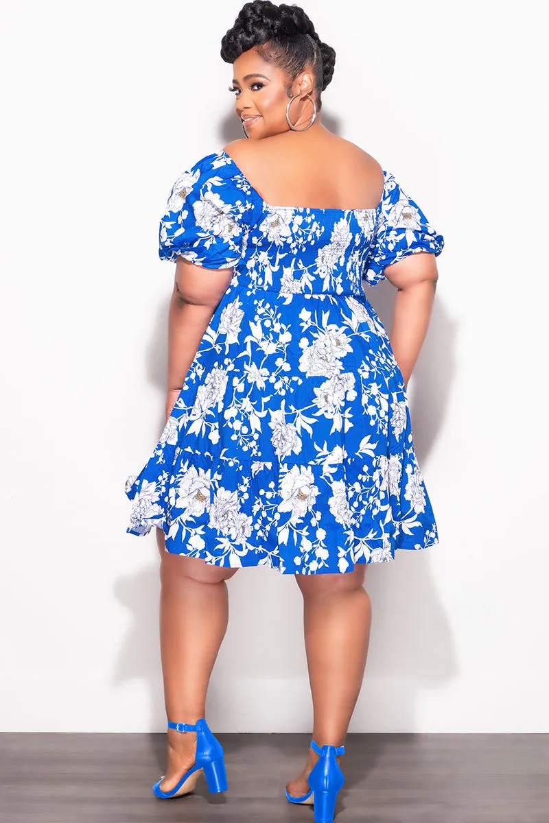Moisture wicking Essential Layer Final Sale Plus Size Dress in Royal Blue & White Design Print