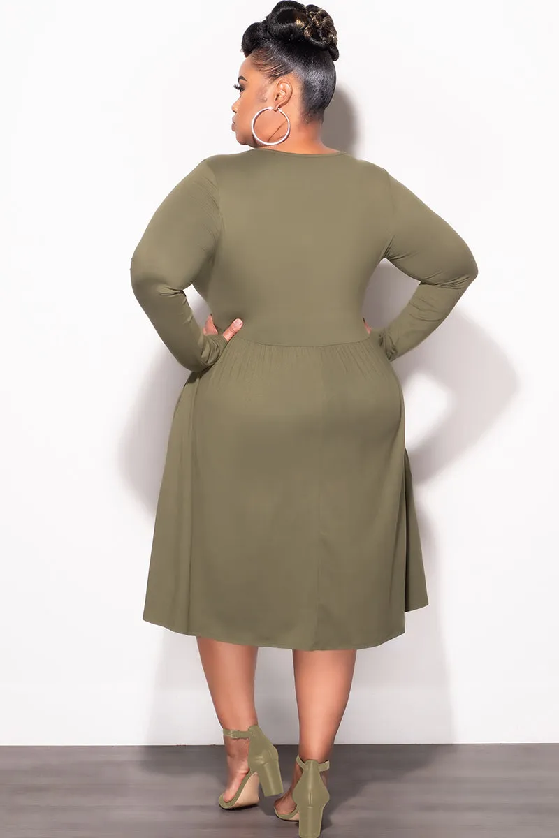 StaticResistantMaterial UVProtection Final Sale Plus Size Dress with Pockets in Olive Green