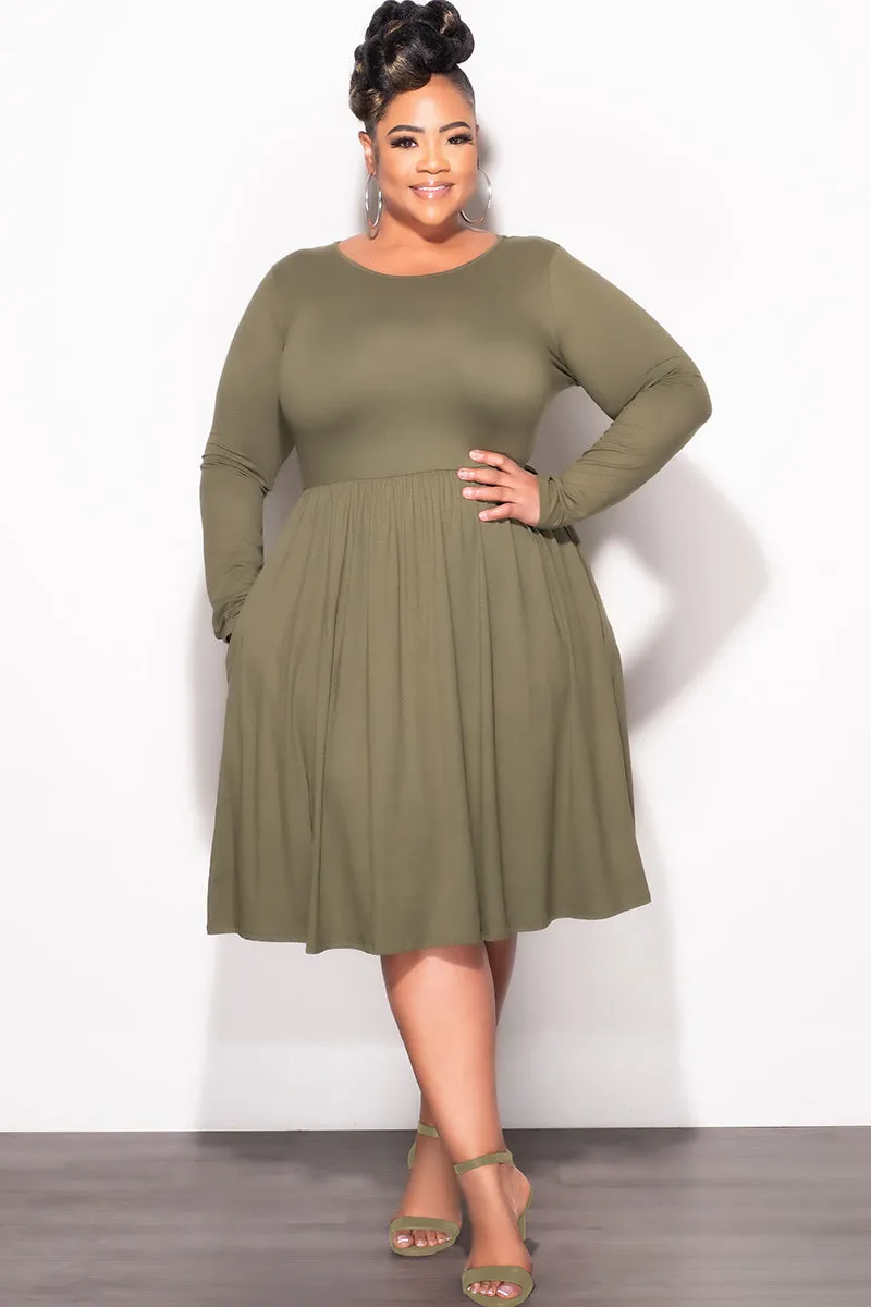 Final Sale Plus Size Dress with Pockets in Olive Green Non Irritating Tags
