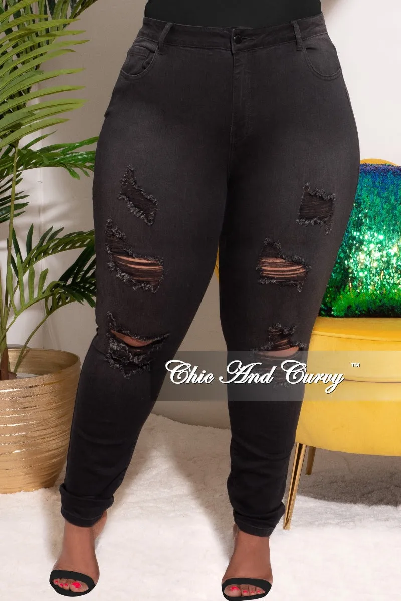 Final Sale Plus Size Dust Wash Black Denim Jeans Casual Layer