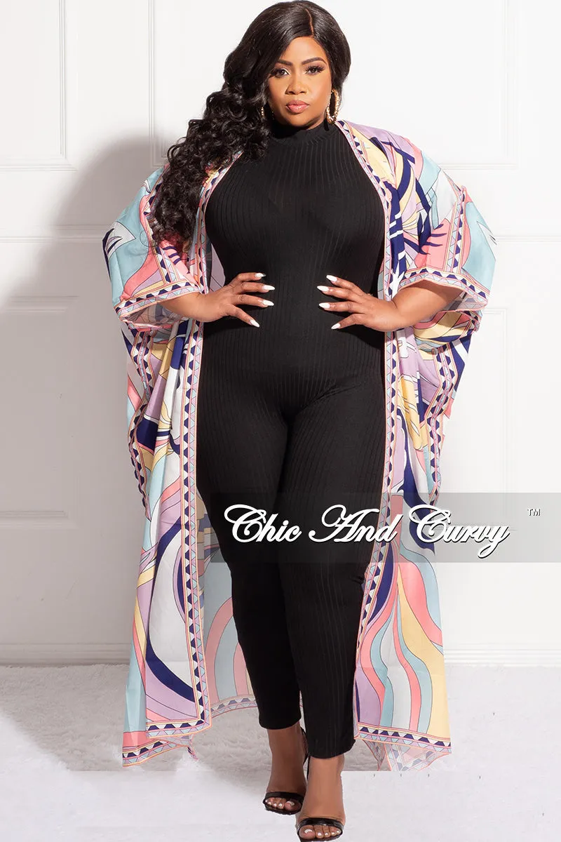 Quick Move Final Sale Plus Size Duster In Lavender Multi Color Design Print