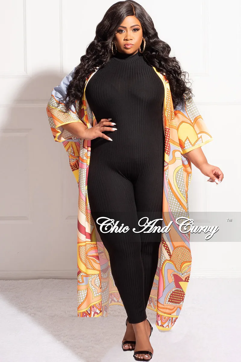Quick Dry Wear Lightweight Material Final Sale Plus Size Duster In Orange Multi Color Design Print