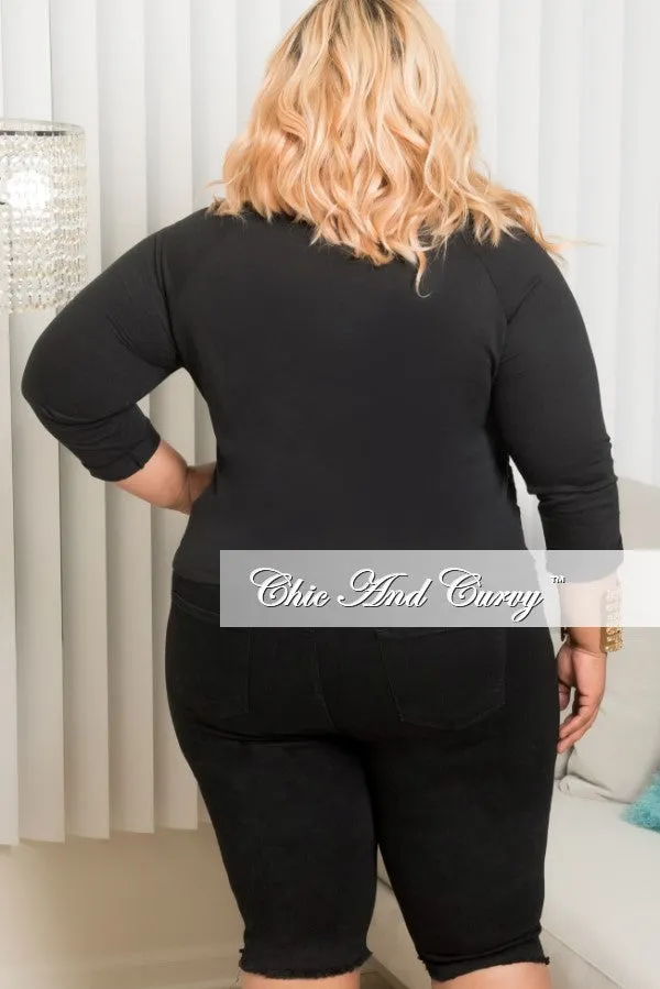Final Sale Plus Size Embroidered Lace Front Top in Black Flattering Design Quick Comfort Fit