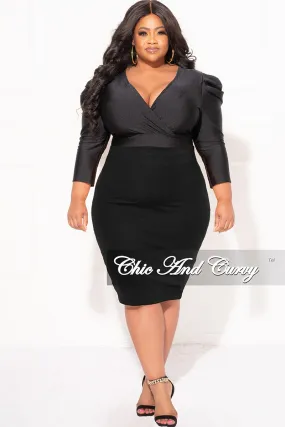 Thermal Insulation Layer Final Sale Plus Size Faux Bodysuit with Ruched Sleeves in Black