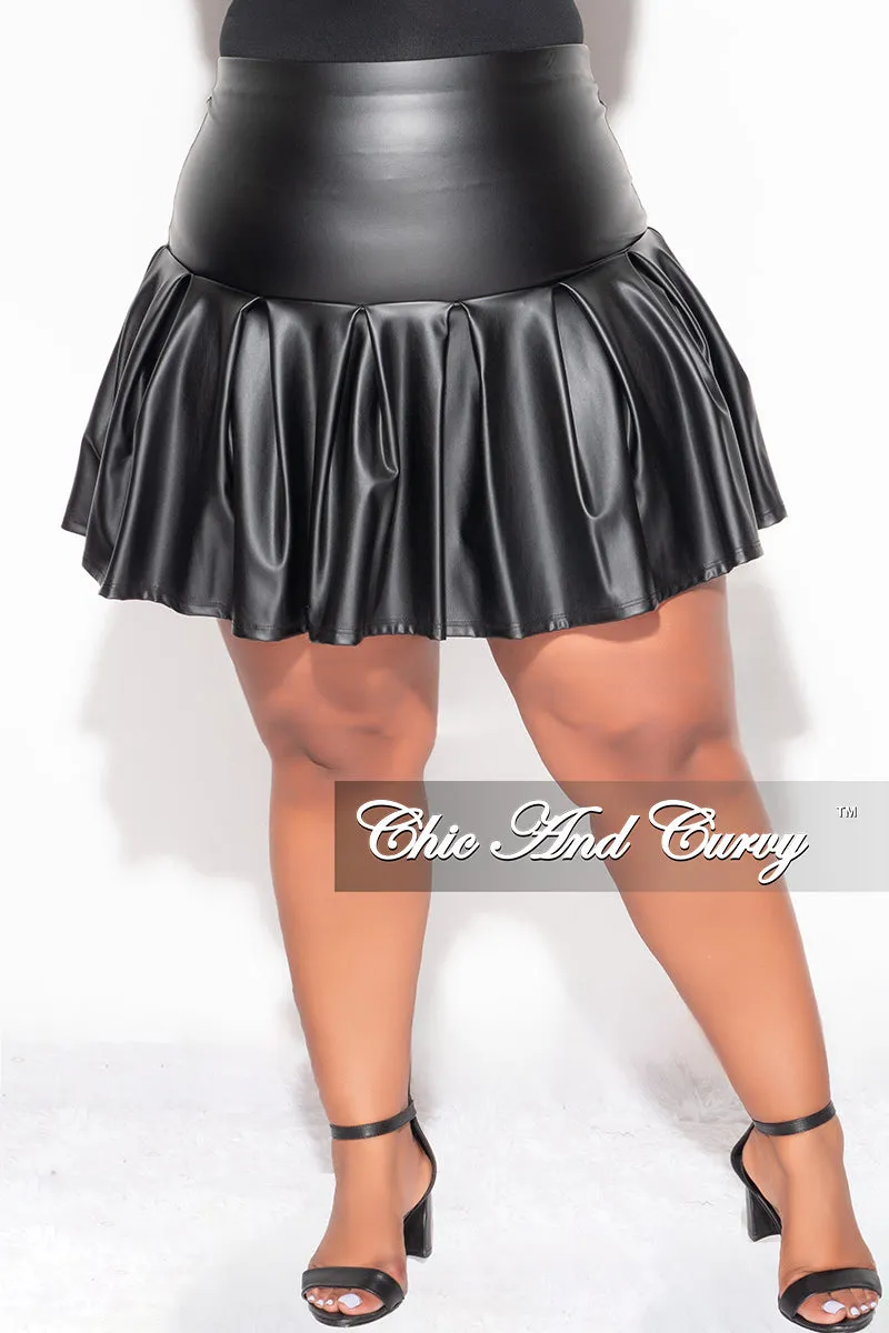 Casual Comfort Layers Office Friendly Final Sale Plus Size Faux Leather Mini Skater Skirt In Black