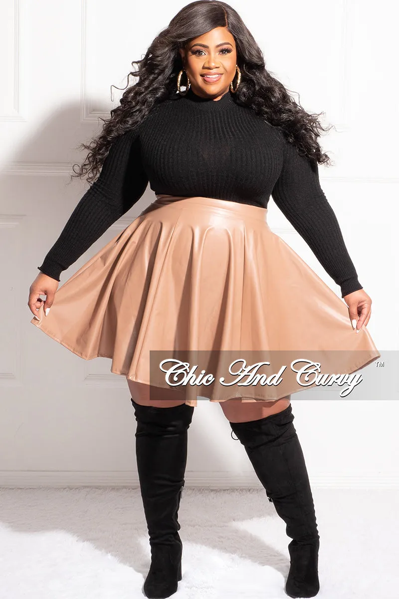 Soft Feel Multi-Purpose Wear Final Sale Plus Size Faux Leather Skirt in Camel