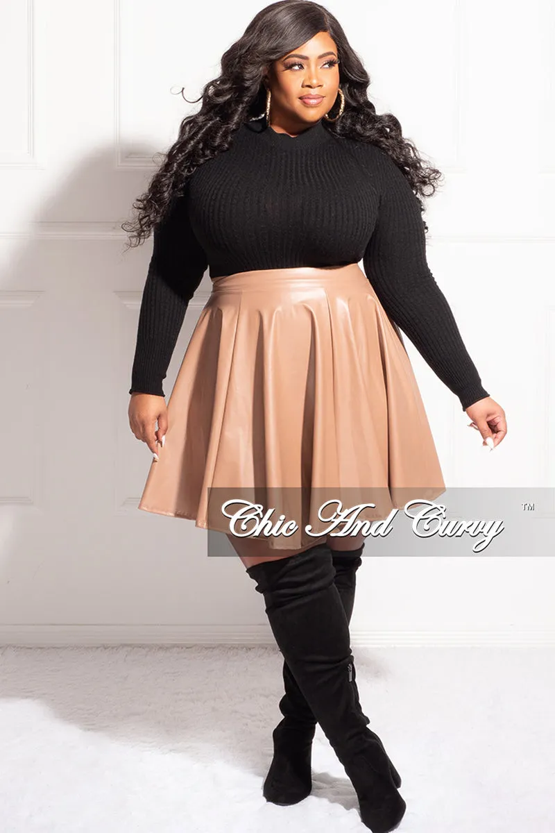 SecureCargoPockets Final Sale Plus Size Faux Leather Skirt in Camel