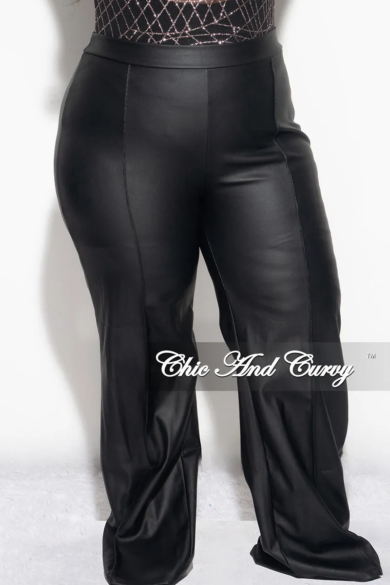 Flattering Comfort Final Sale Plus Size Faux Leather Wide Leg Pants in Black