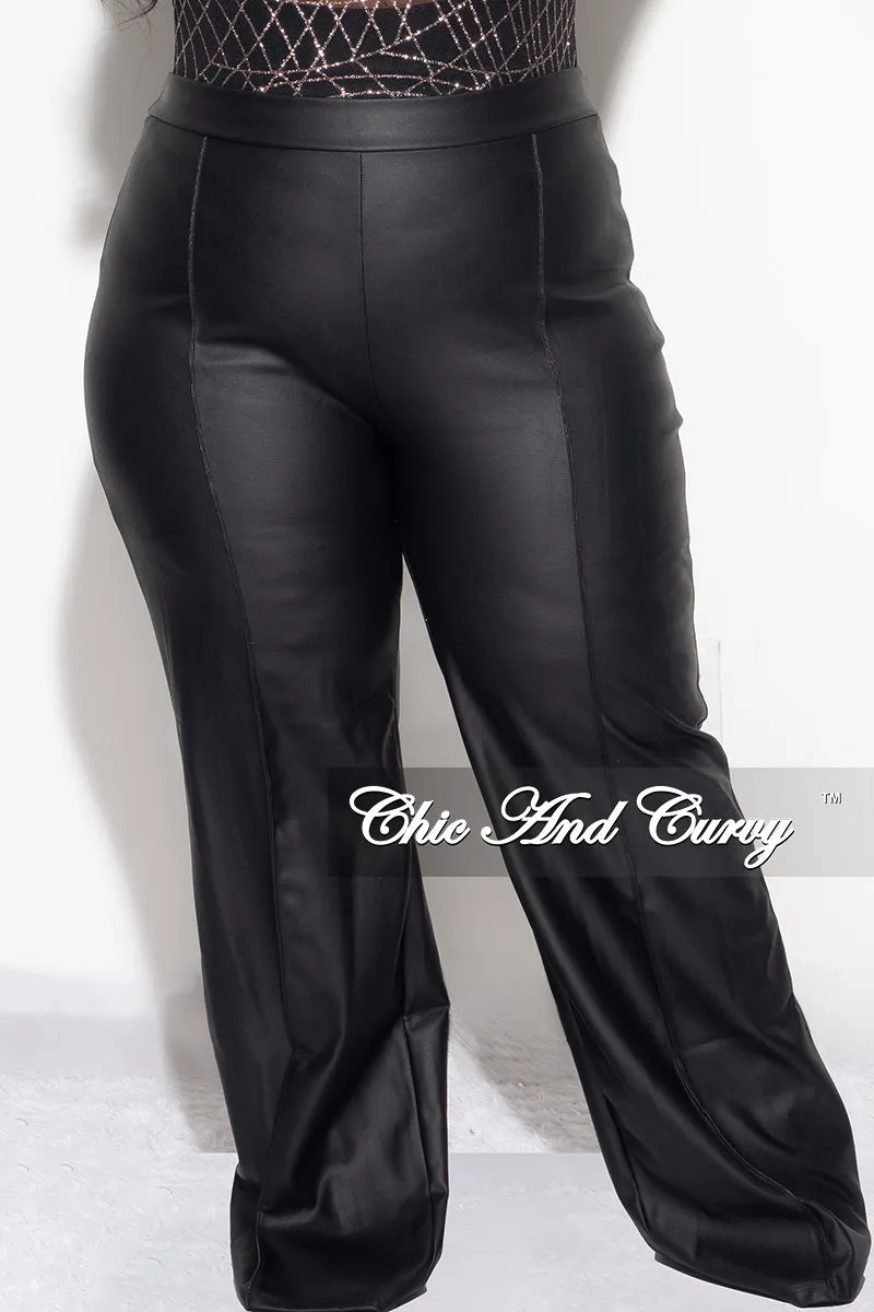 Final Sale Plus Size Faux Leather Wide Leg Pants in Black Minimal Bulk Hidden Zip Pockets