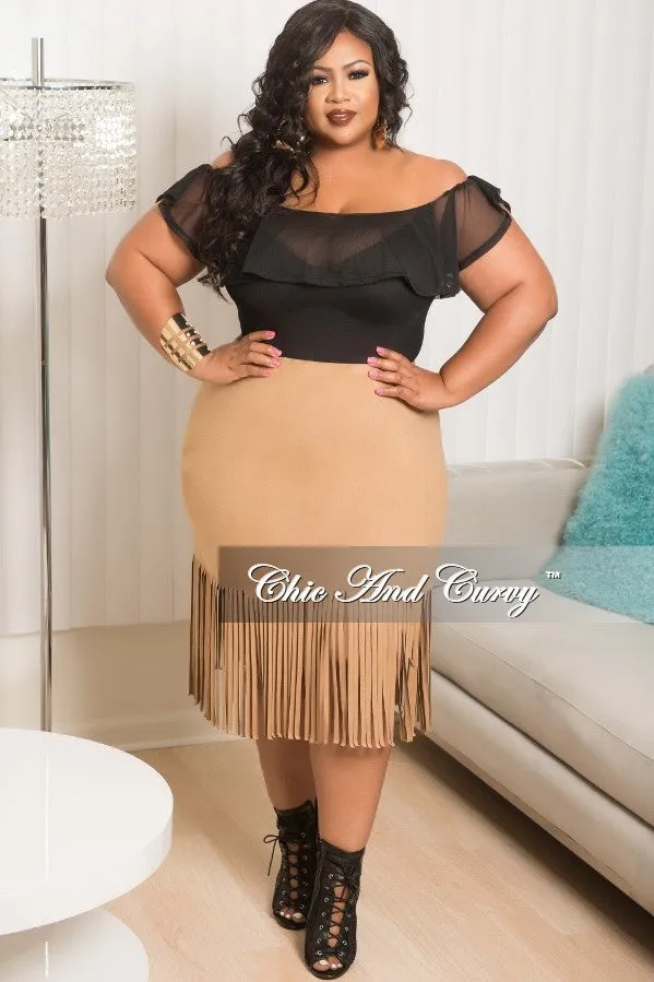 Final Sale Plus Size Faux Suede Fringe Skirt in Tan Cool Weather Tailored Wear