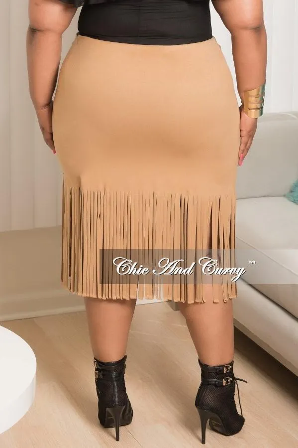 Final Sale Plus Size Faux Suede Fringe Skirt in Tan Snug Waist Breathable activewear