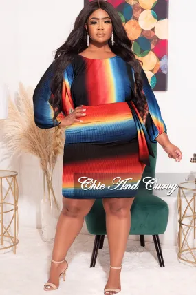 Final Sale Plus Size Faux Wrap BodyCon with Waist Tie and Ruched Sides in Multi Color Print Comfortable Leg Denim finish