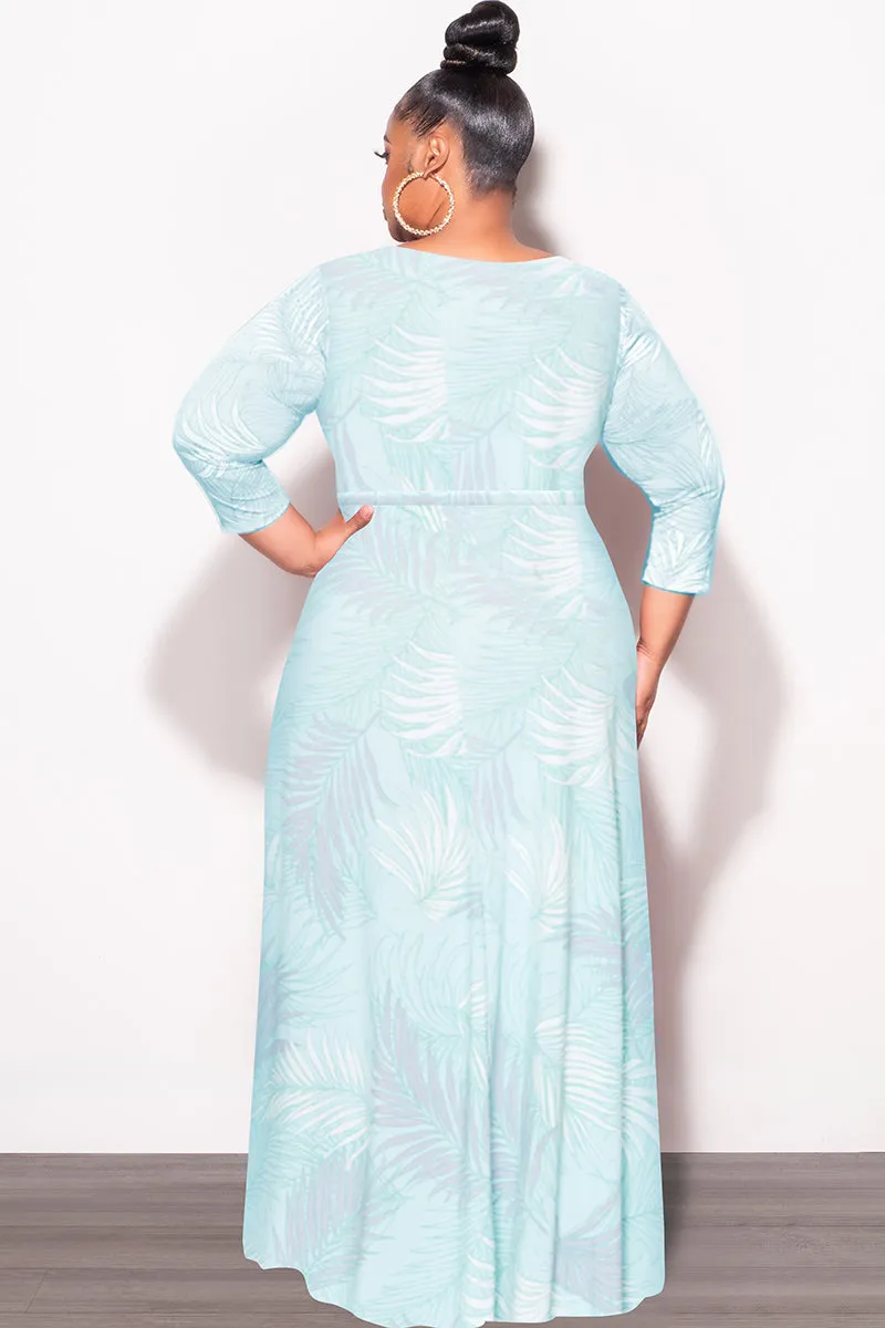 Urban Flex FlexFoamPadding Final Sale Plus Size Faux Wrap Dress in Aqua Palm Print
