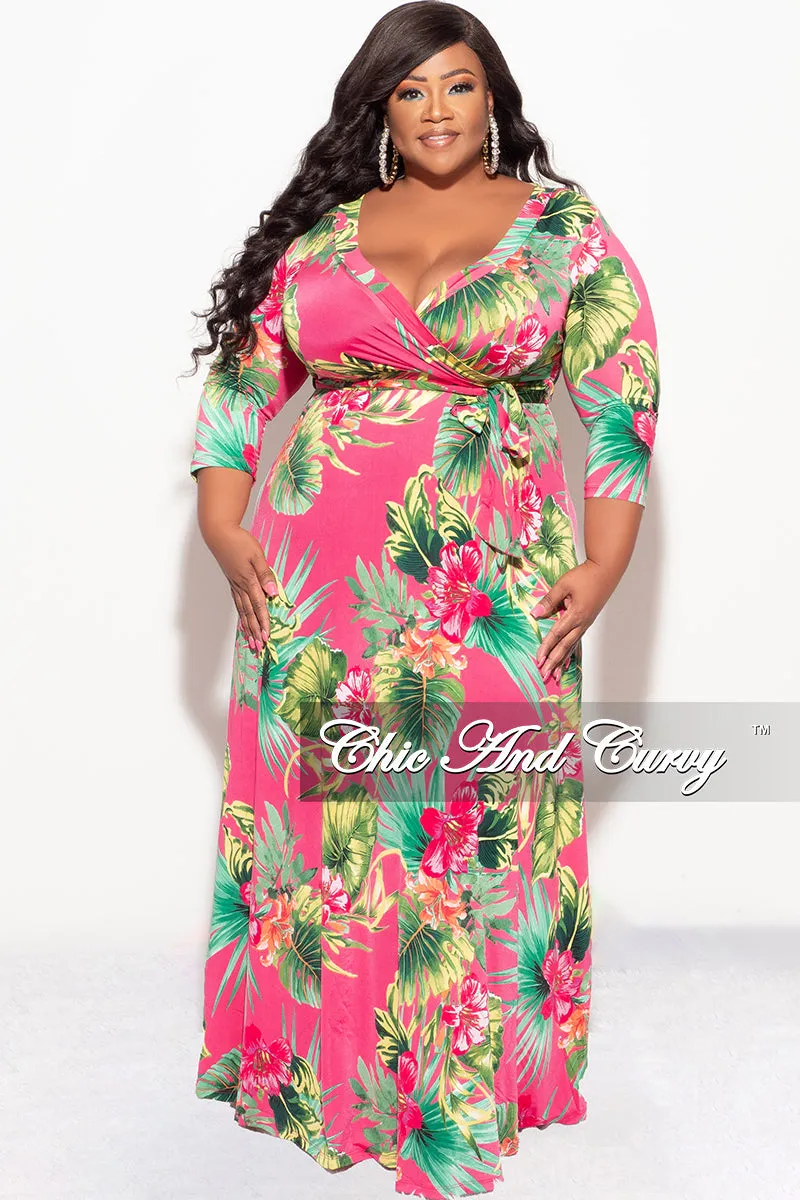 Final Sale Plus Size Faux Wrap Dress in Fuchsia Floral Print AntiSlipGrip
