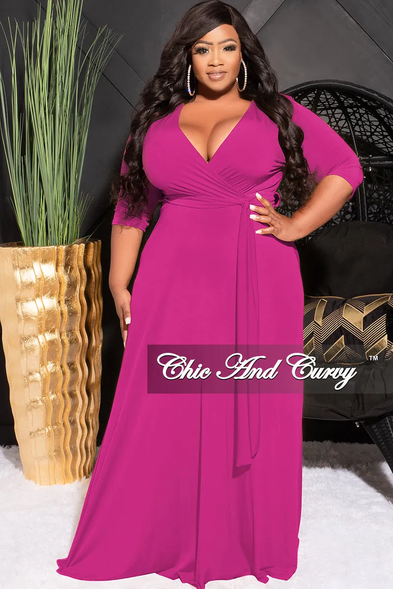 No Wrinkle Chilly Wear Final Sale Plus Size Faux Wrap Dress in Magenta Purple