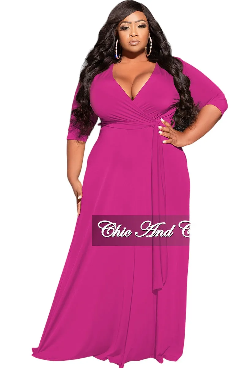 Slim Stretch Fit Final Sale Plus Size Faux Wrap Dress in Magenta Purple
