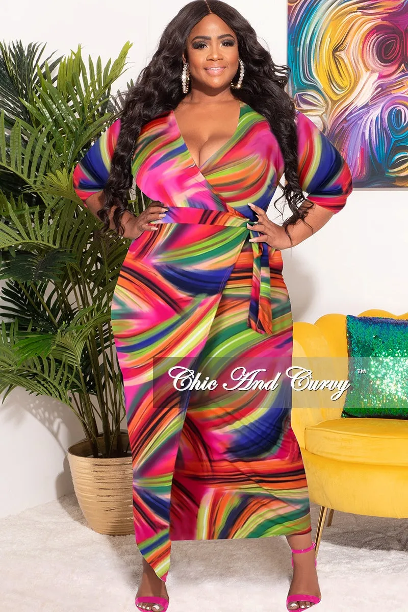 Final Sale Plus Size Faux Wrap Dress In Red Multi Print Flattering Shape