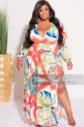 Final Sale Plus Size Faux Wrap Maxi Dress with Double Slits in Multi Color Chain Floral Print Eco Friendly Dyeing Everyday Ease
