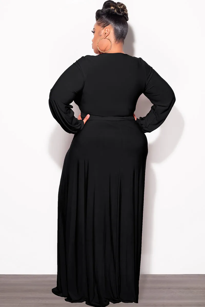 Final Sale Plus Size Faux Wrap Maxi Dress with Side Slit in Black AbrasionResistantPanels
