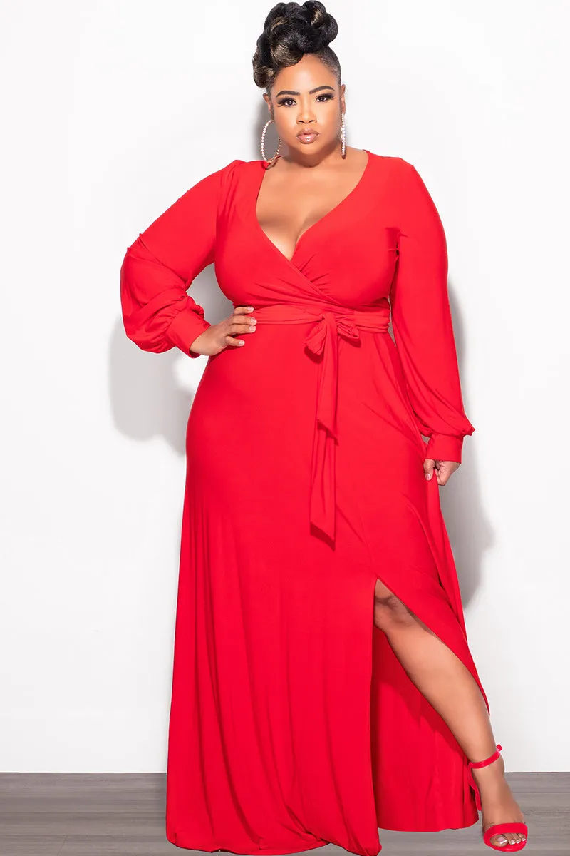 quick dry SecureZipperClosures Final Sale Plus Size Faux Wrap Maxi Dress with Side Slit in Red
