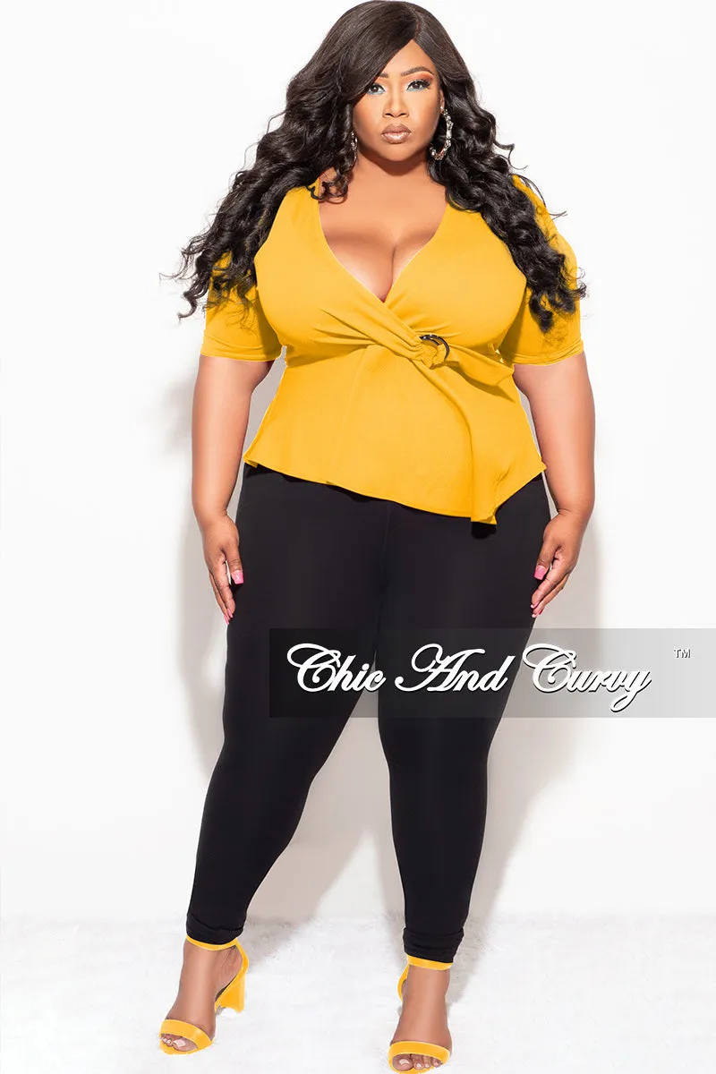 Final Sale Plus Size Faux Wrap Peplum Top in Mustard Lightweight NonIrritatingSeams