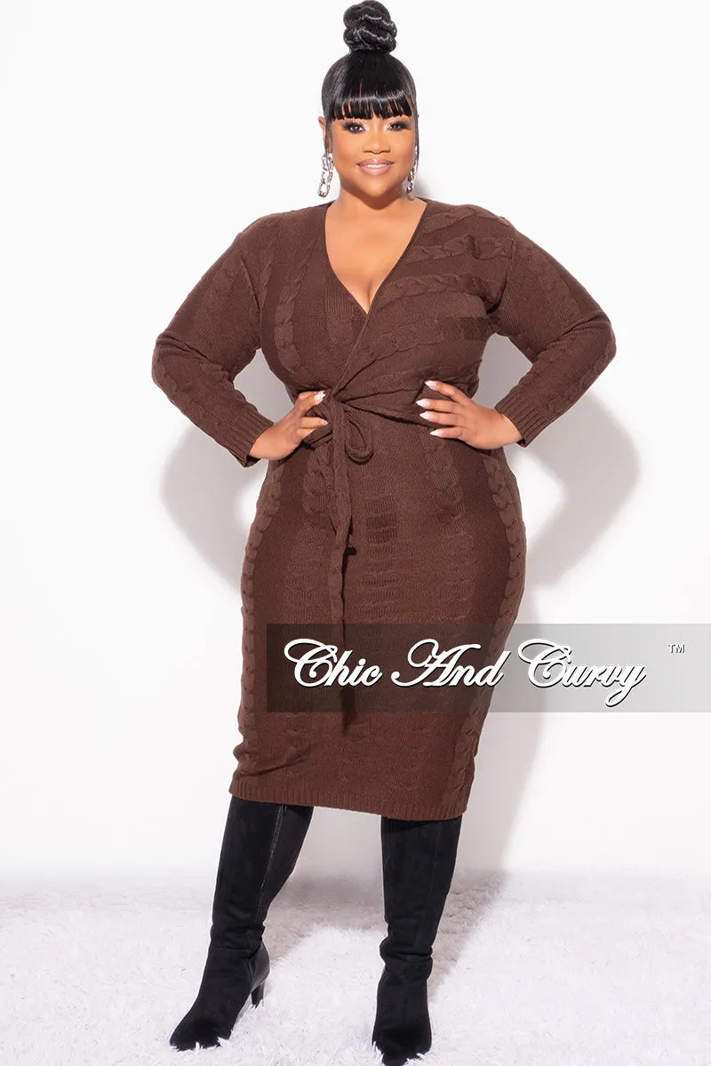 Durable Fabric Final Sale Plus Size Faux Wrap Sweater Dress in Brown